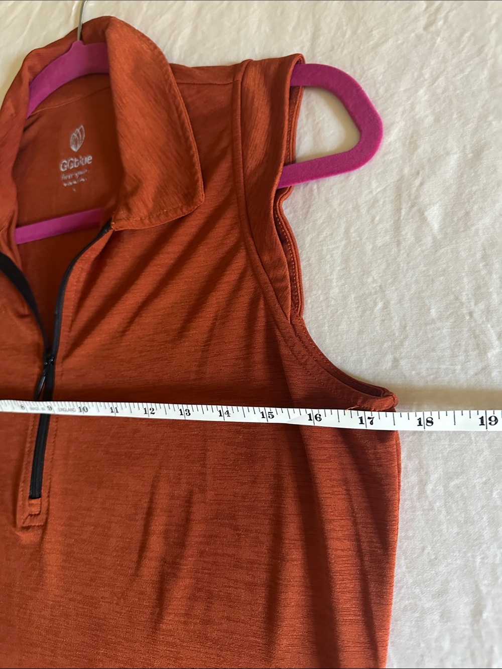 Small Sleeveless GG Blue Sleeveless Polo Tank Top in Gorgeous Burnt Orange - Picture 4 of 5